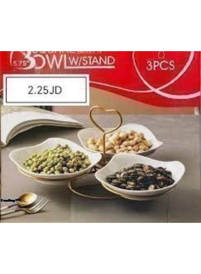 بروماس مجموعة أوعية وجبات خفيفة دائرية من 3 قطع مع حامل معدني على شكل قلب