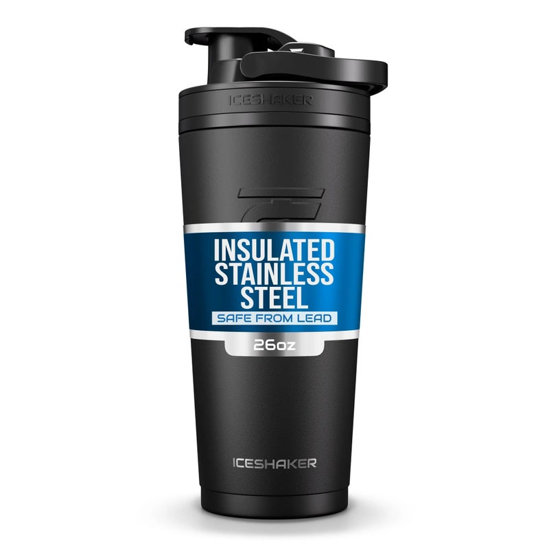 Ice Shaker Insulated Stainless Steel Shaker Bottle | 26oz, Black | Cold for 30+ Hours | Insulated Cup with Twist-on Agitator | Odor-Free Bottle for Protein Shakes, Water, Smoothies, Cocktails - Image 1