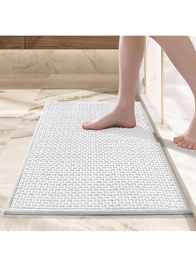 موسيسو سجاد حمام من الشنيل مقاس 20 بوصة × 32 بوصة، سجادة حمام ناعمة للغاية وممتصة للماء، سجادة حمام وافل لأرضية الحمام وحوض الاستحمام وحوض الاستحمام، بيضاء - Image 2