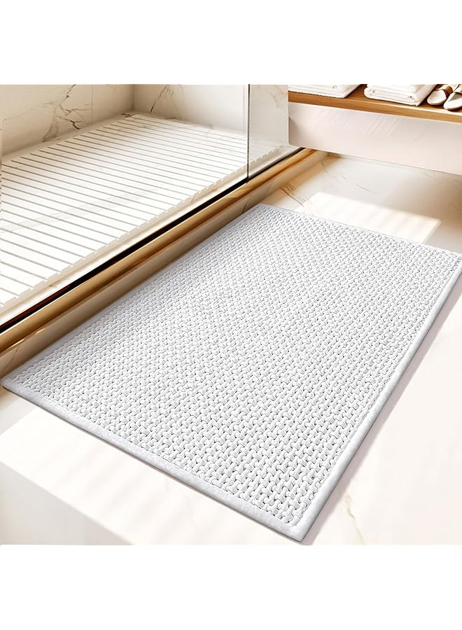موسيسو سجاد حمام من الشنيل مقاس 20 بوصة × 32 بوصة، سجادة حمام ناعمة للغاية وممتصة للماء، سجادة حمام وافل لأرضية الحمام وحوض الاستحمام وحوض الاستحمام، بيضاء - Image 1