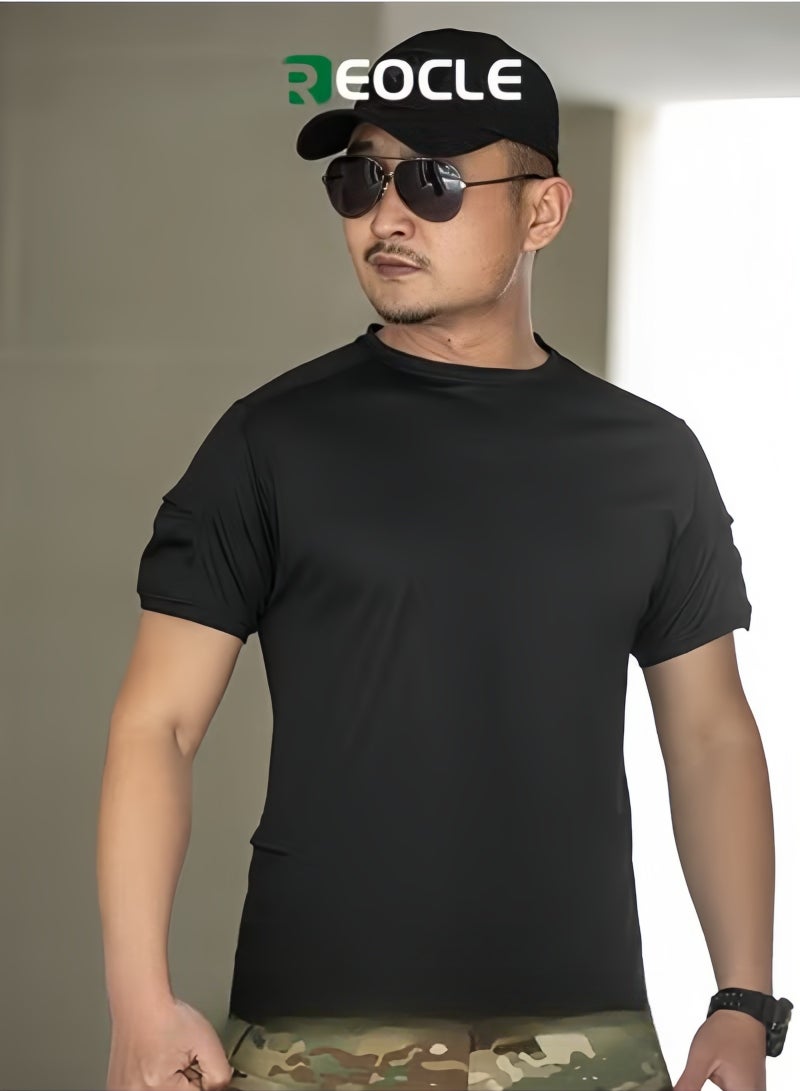 REOCLE Men's Athletic T-Shirt Basic Crew Neck Short Sleeve T-Shirt Breathable Polyester T-Shirt Summer Stretch Wicking Top - Image 1