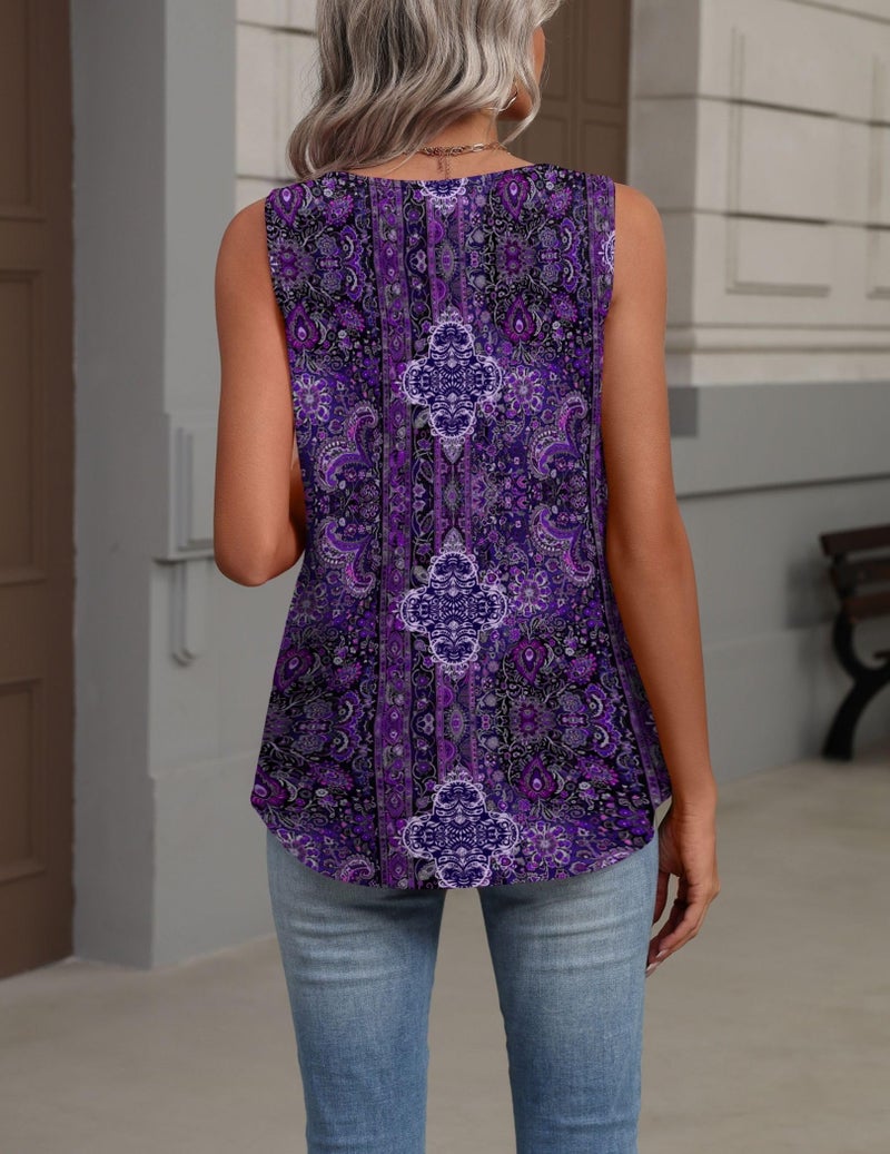 Zeagoo Womens Tank Tops Summer Sleeveless Loose Fit Flower Tops V Neck Pleated Shirts Basic Tees Dressy Casual Trendy Clothes - Image 5