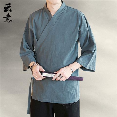 Summer Lightweight Kimono-Style Mens Cardigan gray blue 906