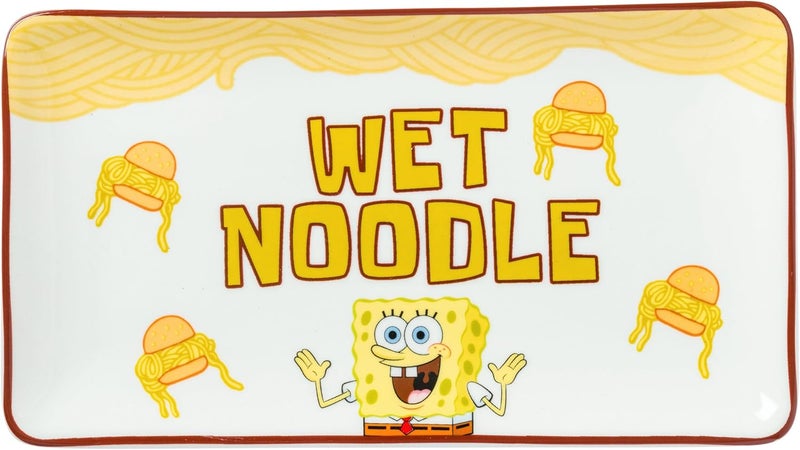 Silver Buffalo Spongebob Squarepants Wet Noodle Krabby Patty Ceramic Sushi Set with Dipping Sauce Dish and Matching Chopsticks - Image 3