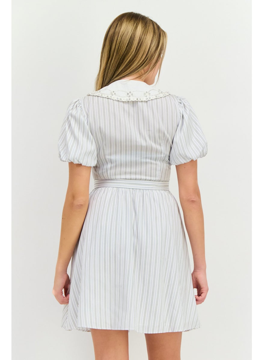 STEVE MADDEN - Women Striped Mini Dress, White - Image 1