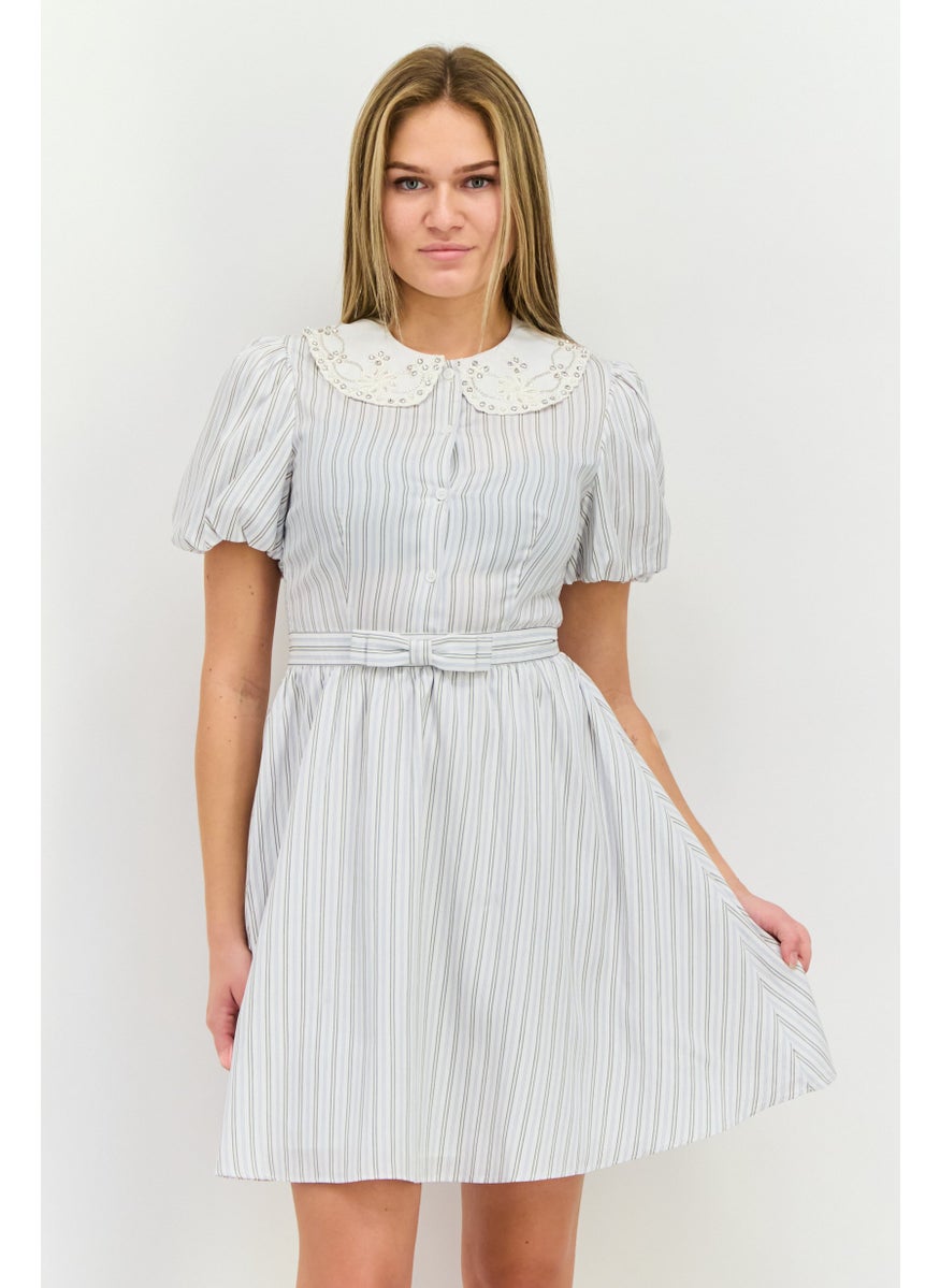 STEVE MADDEN - Women Striped Mini Dress, White - Image 1