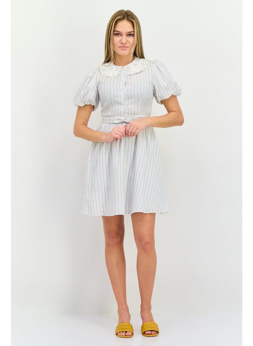 STEVE MADDEN - Women Striped Mini Dress, White - Image 1