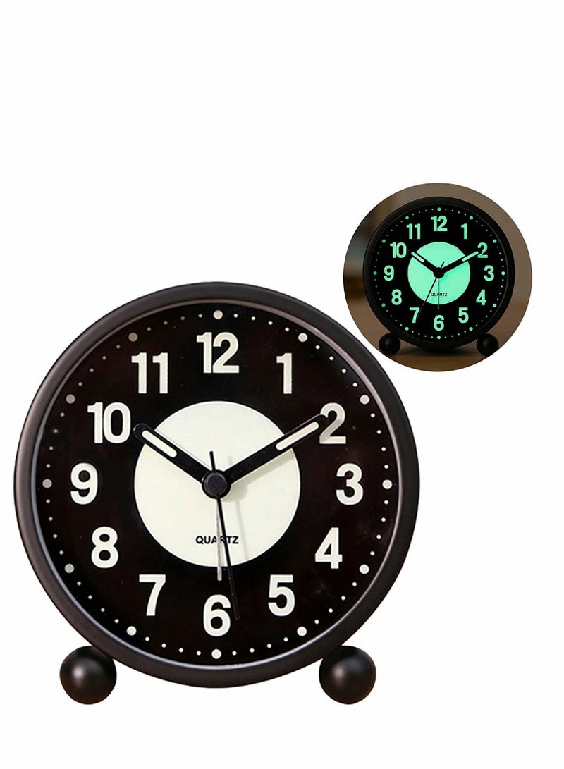 Alarm Clock, Luminous 4'' Round Silent Analog Table Clock Non-Ticking, Battery Operated with Loud Alarm and Night Light Small Desk Clock for Bedroom, Bedside Table - 1Pcs - Image 1