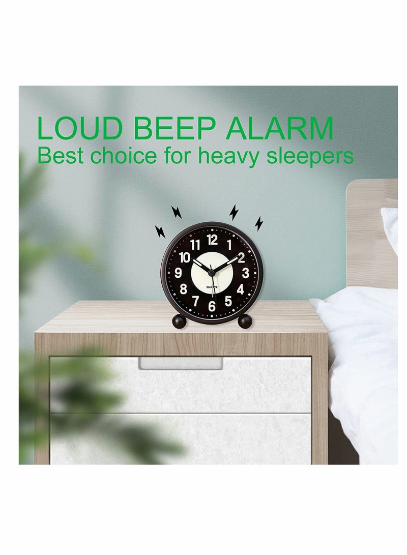 Alarm Clock, Luminous 4'' Round Silent Analog Table Clock Non-Ticking, Battery Operated with Loud Alarm and Night Light Small Desk Clock for Bedroom, Bedside Table - 1Pcs - Image 5