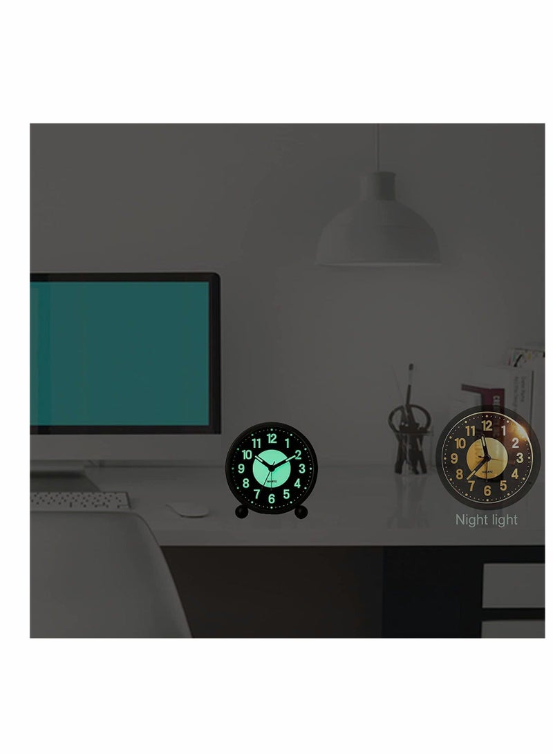 Alarm Clock, Luminous 4'' Round Silent Analog Table Clock Non-Ticking, Battery Operated with Loud Alarm and Night Light Small Desk Clock for Bedroom, Bedside Table - 1Pcs - Image 4