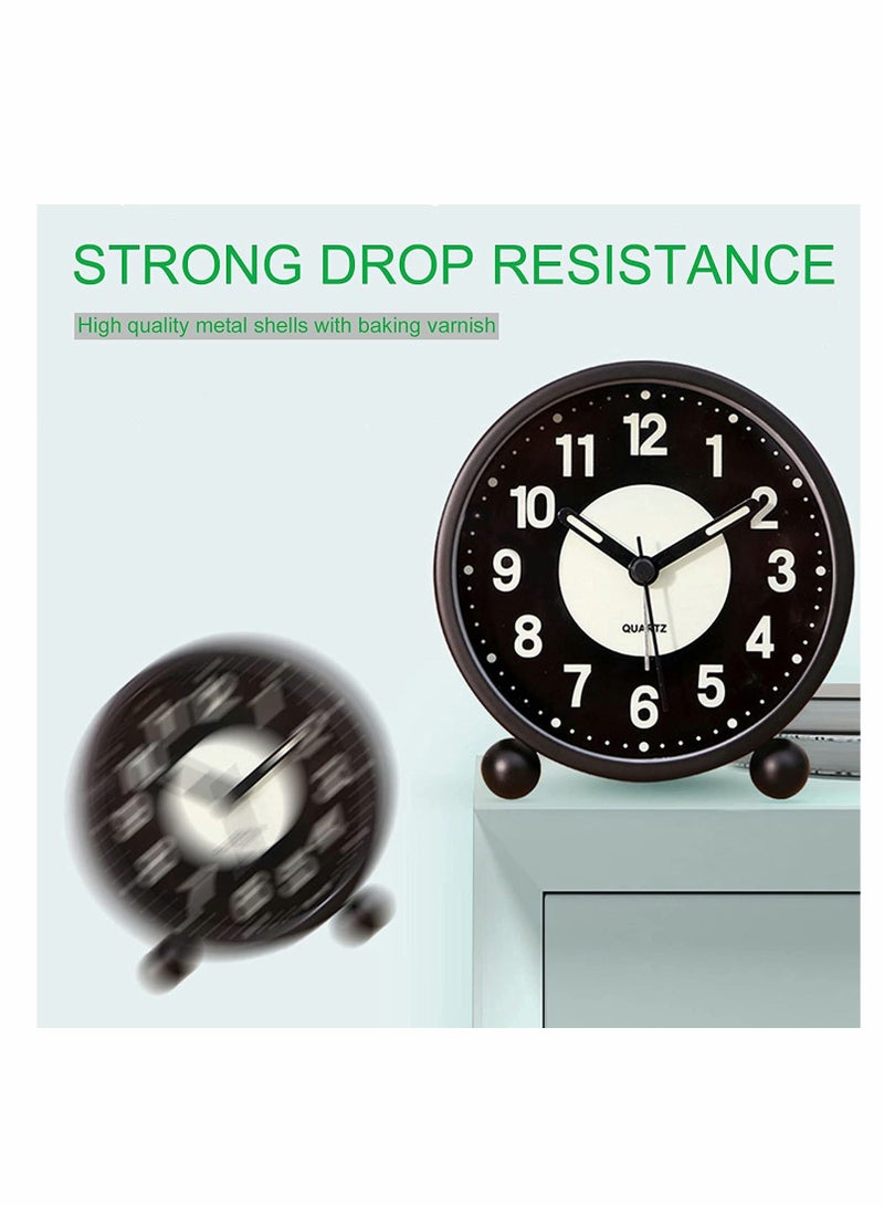 Alarm Clock, Luminous 4'' Round Silent Analog Table Clock Non-Ticking, Battery Operated with Loud Alarm and Night Light Small Desk Clock for Bedroom, Bedside Table - 1Pcs - Image 3