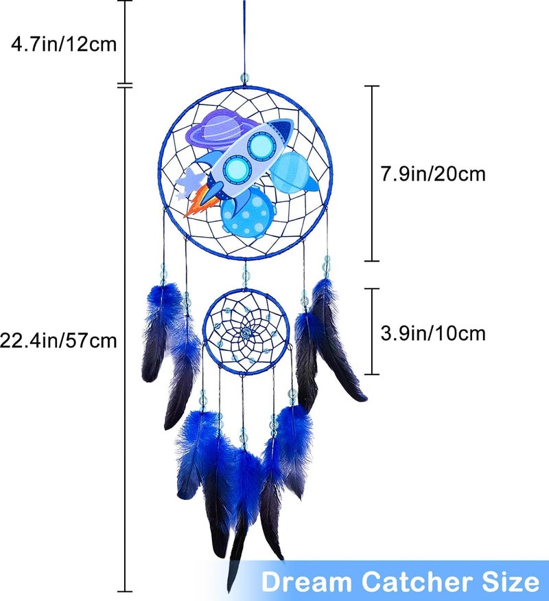 Basumee Dream Catcher for Kids Feather Dream Catchers Handmade Home Decor Wall Hanging with Double Ring for Nursery Bedroom Boys Room, Blue Rocket - Image 5