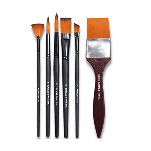 KAMAL Artist Quality Matte Handle Essential Painting Tool Kit with Synthetic Hair Brushes, Painting Knife and Roller for Watercolor, Watercolour, Acrylic, Oil Painting - Image 1