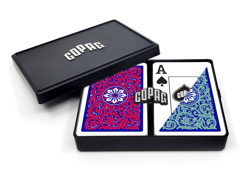 Copag 1546 Neoteric Design 100 Plastic Playing Cards Bridge Size Narrow GreenRed Double Deck Set Jumbo Index - Image 2