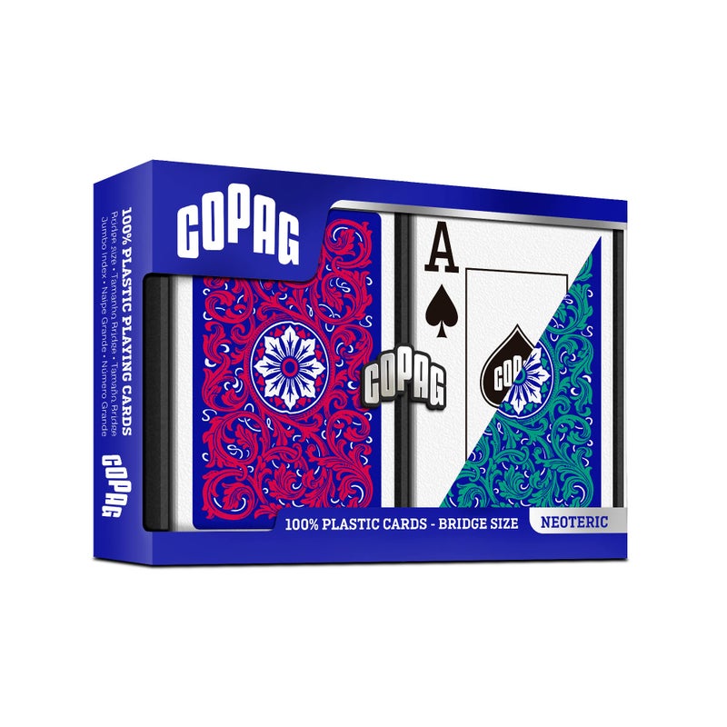 Copag 1546 Neoteric Design 100 Plastic Playing Cards Bridge Size Narrow GreenRed Double Deck Set Jumbo Index - Image 3