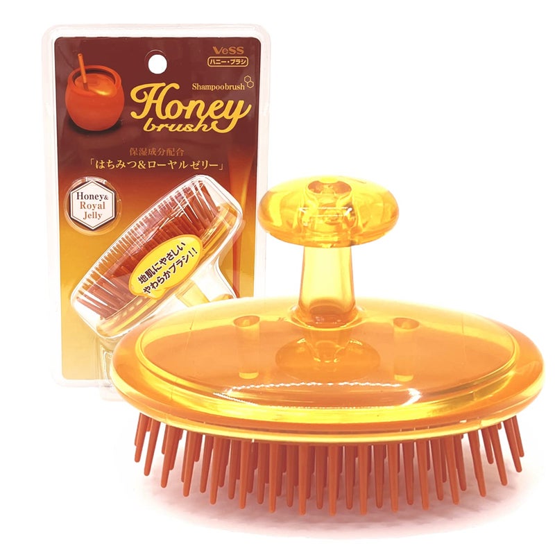 VESS Honey Shampoo Brush H-600-with Comb Honey and Royal Jelly Blended-For Daily Scalp Care- Women and Men-Made in Japan