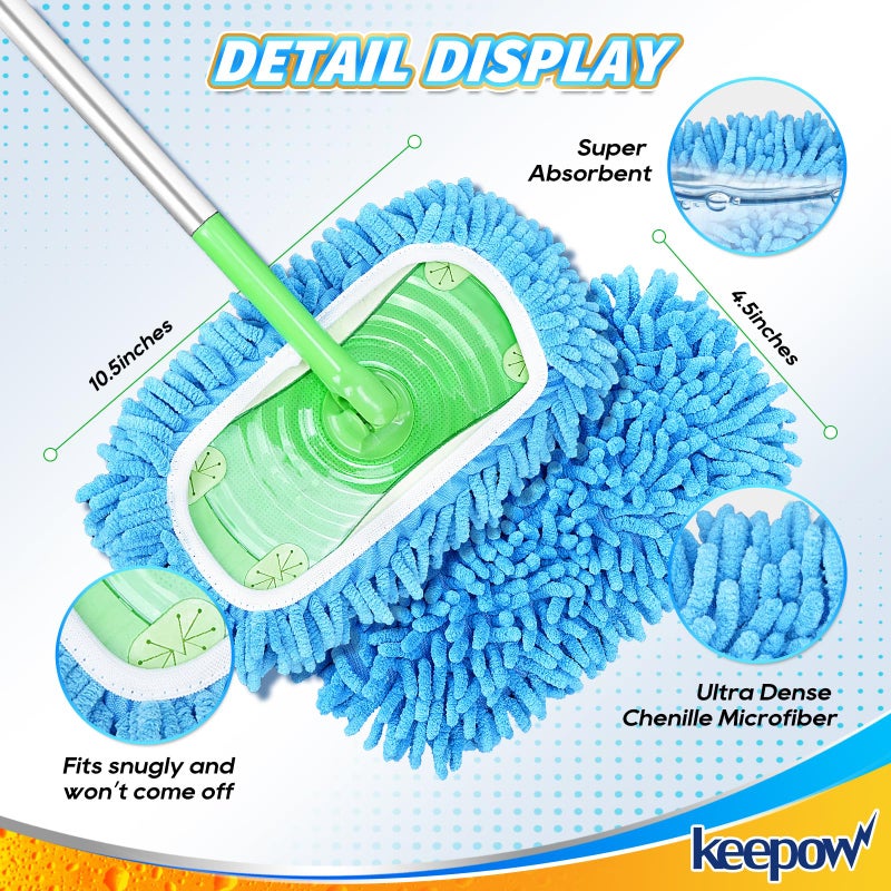 كيباو منصات ممسحة قابلة لإعادة الاستخدام المتوافقة مع Swiffer Swister Mop - الألياف الدقيقة الرطبة والجافة المقطوعة لجميع الأرضيات القابلة للغسل مع القماش الجاف الجاف لتنظيف الأرضية (2 عبوة) - Image 4