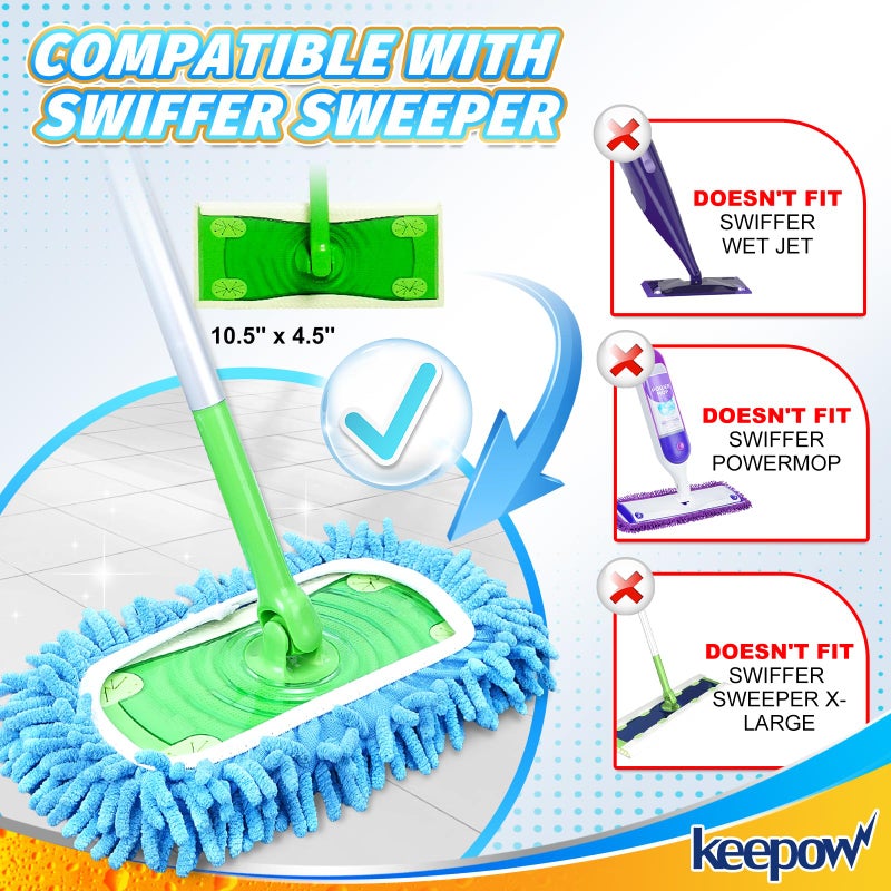 كيباو منصات ممسحة قابلة لإعادة الاستخدام المتوافقة مع Swiffer Swister Mop - الألياف الدقيقة الرطبة والجافة المقطوعة لجميع الأرضيات القابلة للغسل مع القماش الجاف الجاف لتنظيف الأرضية (2 عبوة) - Image 3