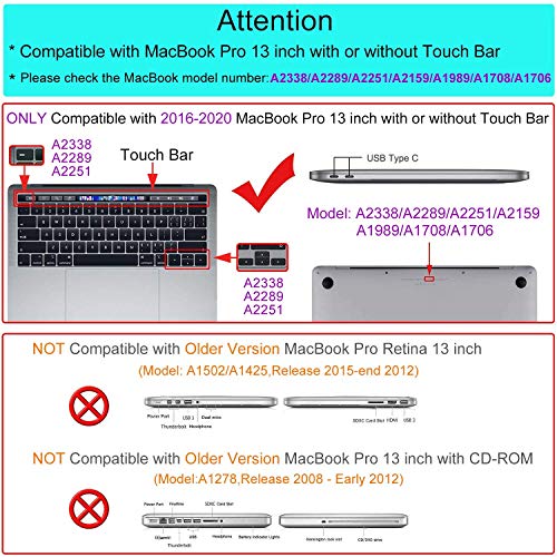 Gioia Bazaar Compatible with MacBook Pro 13 inch 2024 2023-2016 M2 Case Cover Release A2338 M1 A2289 A2251 A2159 A1989 A1706 A1710 Chip, Protective Plastic Hard Shell Case Cover (Clear) - Image 2