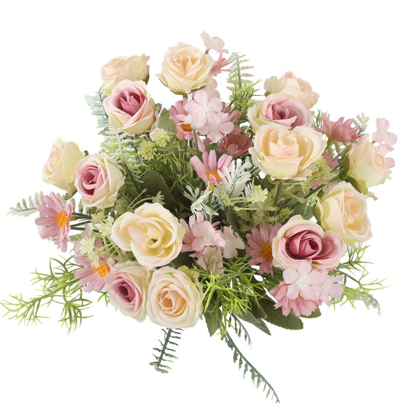 Cyblinia Artificial Flowers Fake Rose Bouquet 3 Pack Artificial Flowers Bouquet Plastic Flower Arrangements Wedding Decoration Table Centerpieces(Purple) - Image 1
