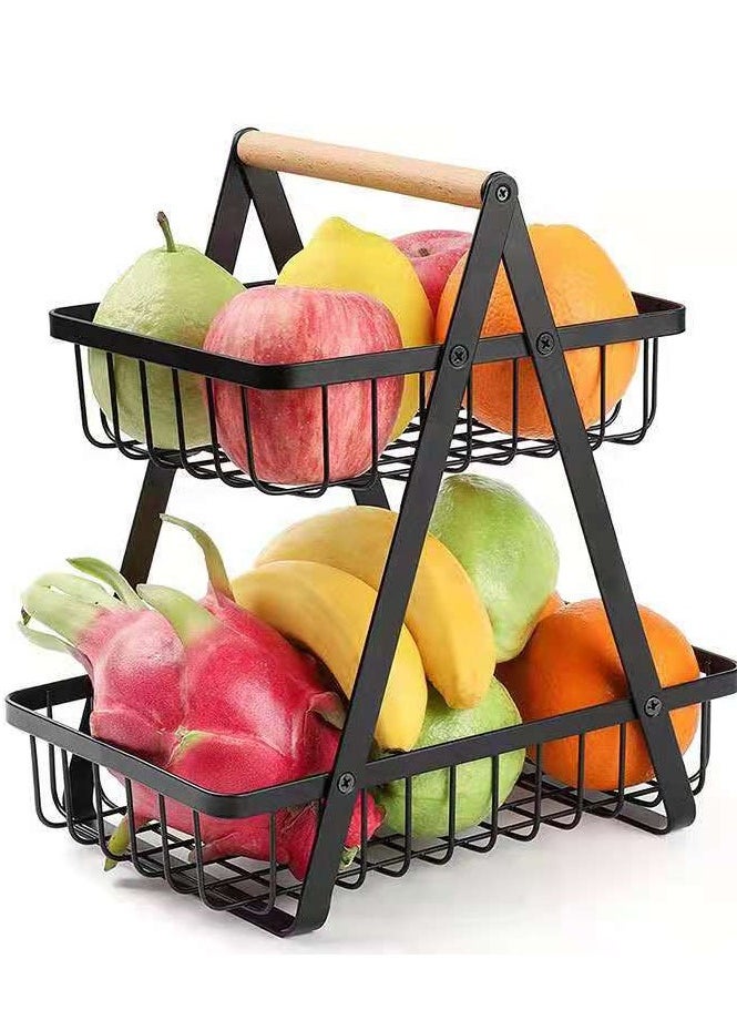 Generic 2-Tier Countertop Fruit Basket Bowl Portable Fruit Vegetable Bowl Basket for Kitchen Counter Stand Holder Organizer Storage Fruits Vegetable Bread Snacks Metal Wire 