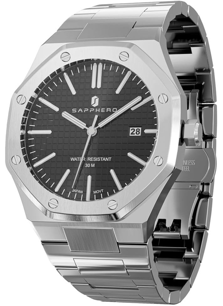 Sapphero - Watch for Men Stainless Steel Mens Watches Waterproof Analog Quartz Movement Wrist Watch Gifts for Men - Image 1