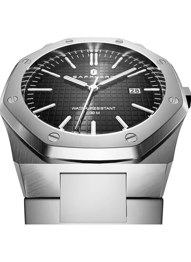 Sapphero - Watch for Men Stainless Steel Mens Watches Waterproof Analog Quartz Movement Wrist Watch Gifts for Men - Image 1