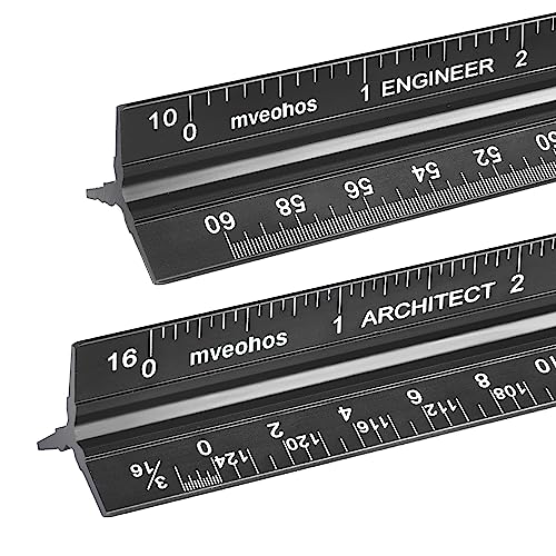 mveohos Architectural and Engineering Scale Ruler Set, Imperial Measurements 12'', Black Laser-Etched Aluminum Architect Triangular Ruler for Architects, Students, Draftsman, and Engineers - Image 1