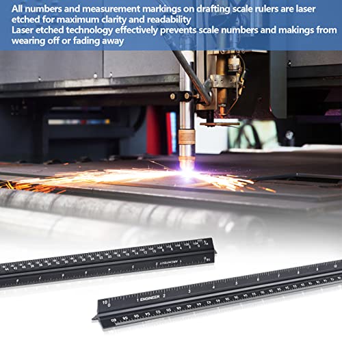 mveohos Architectural and Engineering Scale Ruler Set, Imperial Measurements 12'', Black Laser-Etched Aluminum Architect Triangular Ruler for Architects, Students, Draftsman, and Engineers - Image 5