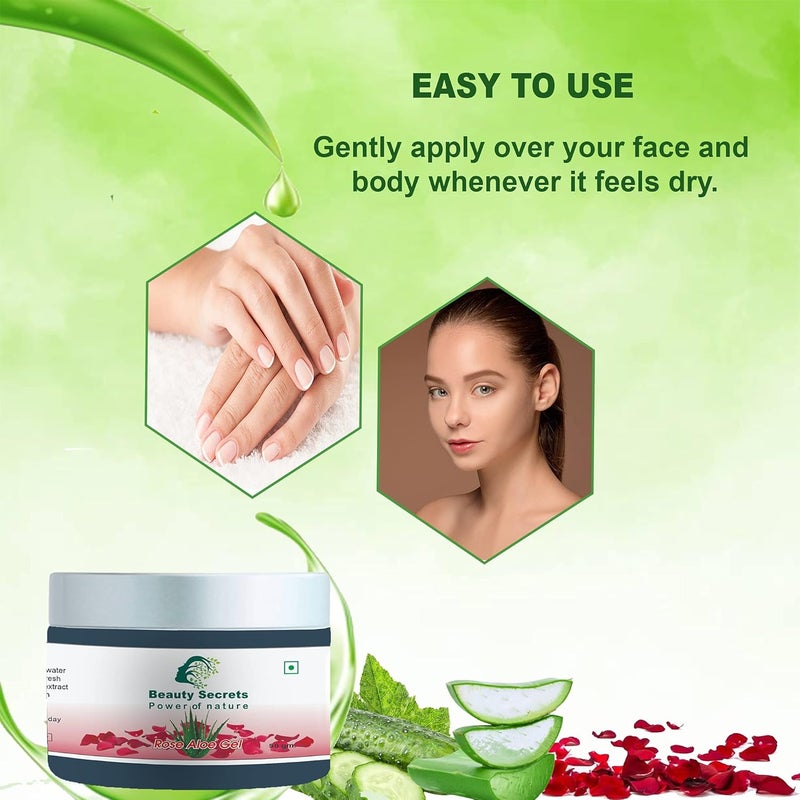 beauty Secrets Beauty Secrets Aloe Vera Gel for Face and Body enriched with Rose Cucumber extracts for Flawless Glowing Skin Pure Aloevera gel for Face Hydration Cooling Ideal for All Skin types200 Gms  - Image 4