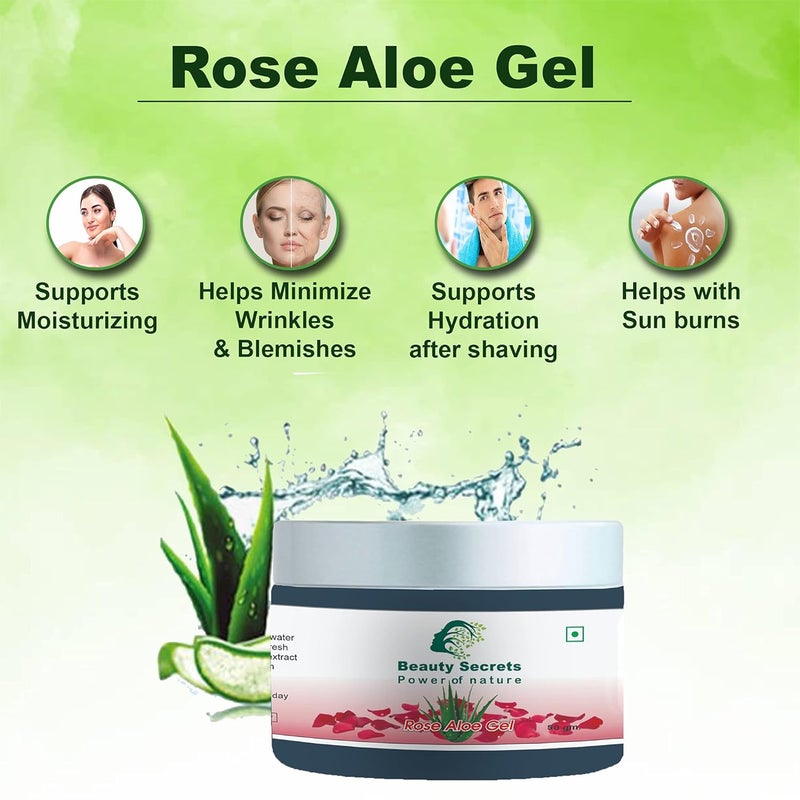 beauty Secrets Beauty Secrets Aloe Vera Gel for Face and Body enriched with Rose Cucumber extracts for Flawless Glowing Skin Pure Aloevera gel for Face Hydration Cooling Ideal for All Skin types200 Gms  - Image 2