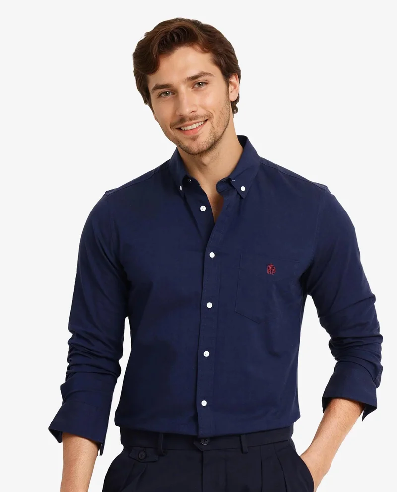Rare Rabbit Men's Button-Down Plain Formal Shirt With Embroidered Logo