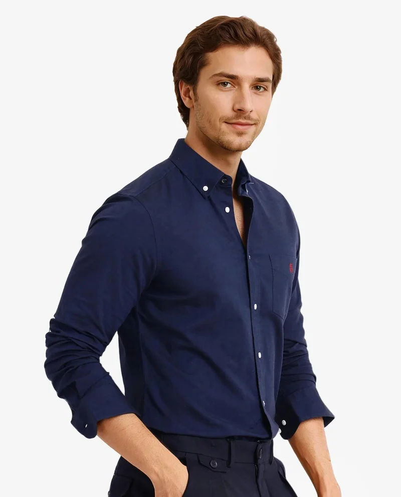 Rare Rabbit Men's Button-Down Plain Formal Shirt With Embroidered Logo