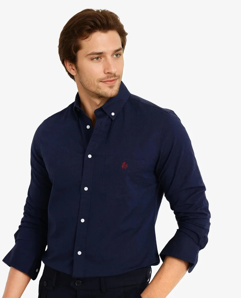 Rare Rabbit Men's Button-Down Plain Formal Shirt With Embroidered Logo