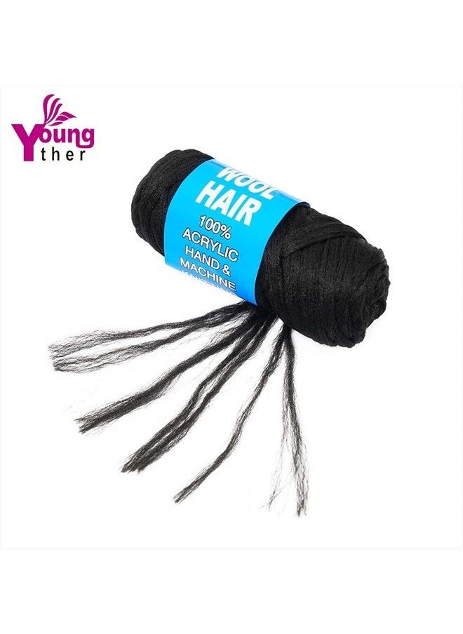 Youngther 100% Brazilian Wool Hair Acrylic Yarn for African Braids/Senegalese Twist/Faux Locs/Wraps with Crochet Hook(4 Roll, Natural Black)  - Image 2