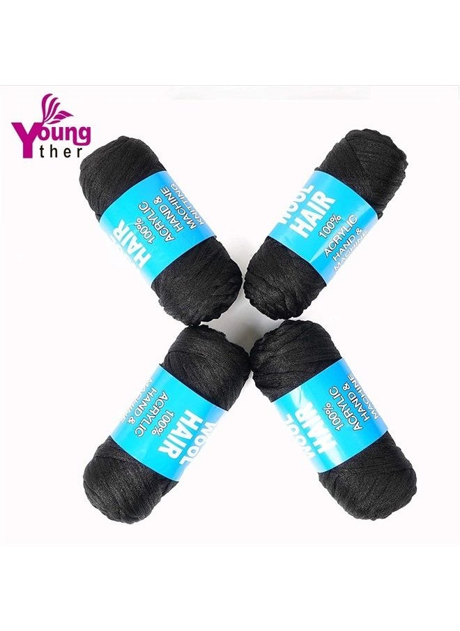 Youngther 100% Brazilian Wool Hair Acrylic Yarn for African Braids/Senegalese Twist/Faux Locs/Wraps with Crochet Hook(4 Roll, Natural Black)  - Image 3