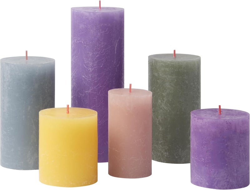 Bolsius Rustic Pillar Candles - Gift Set of 6 - Memphis - Decorative Household Candles - Length Burning Time - Unscented - Natural Plant Wax - Without Palm Oil - Image 1