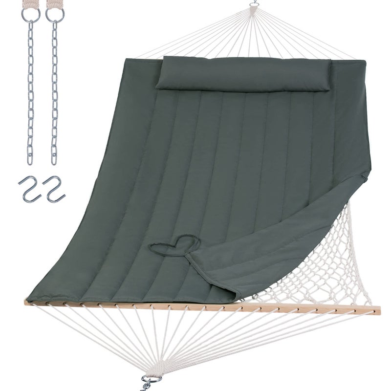 SUNCREAT SUNCREAT Portable Double Rope Hammock with Pad Two Person Tree Hammock for Garden Backyard Patio Poolside Gray Green 