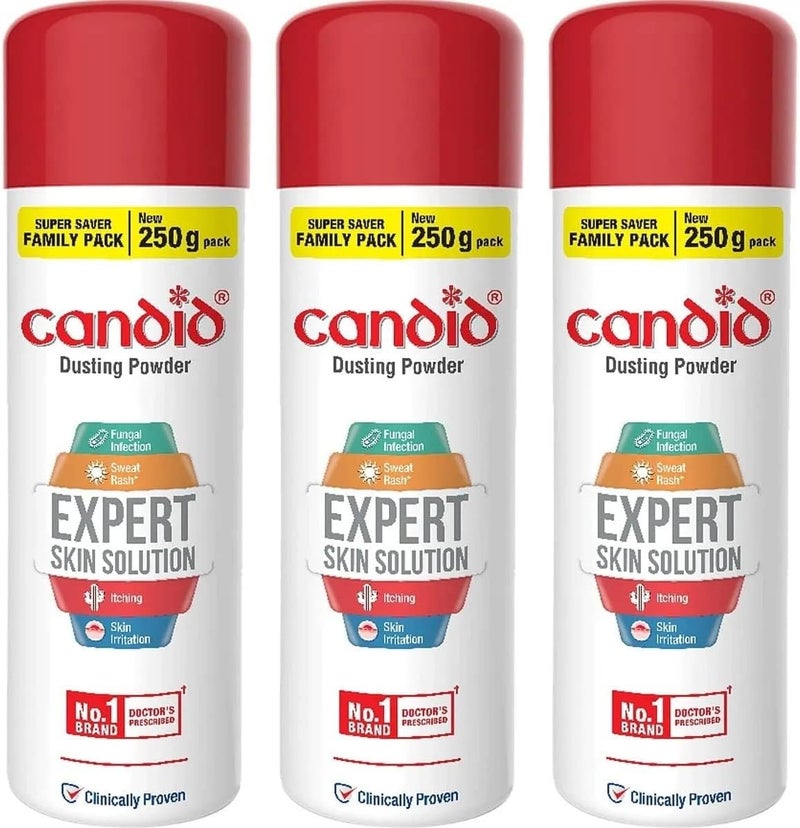 Candid Dusting Powder | Expert Skin Solution |Doctor's Prescribed No.1 Brand | Prevents Sweat Rash, Itching, Fungal Infection & Skin Irritation | Anti-fungal Powder | Clotrimazole | 250g | Pack of 3 - Image 1
