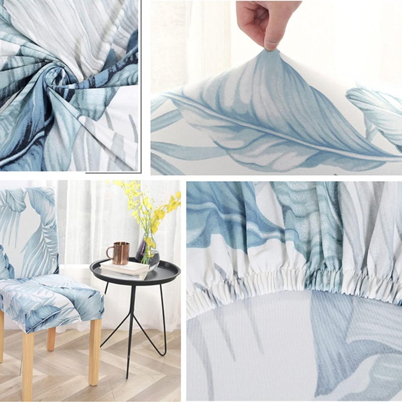 Stretch Chair Slipcovers, Milk Silk Print Soft Stretch Chair Covers, Removable and Washable Chair Cover, Suitable for Restaurant, Wedding, Hotel Banquet, (White+Light Blue) 6pcs - Image 4