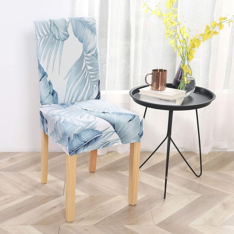 Stretch Chair Slipcovers, Milk Silk Print Soft Stretch Chair Covers, Removable and Washable Chair Cover, Suitable for Restaurant, Wedding, Hotel Banquet, (White+Light Blue) 6pcs - Image 2