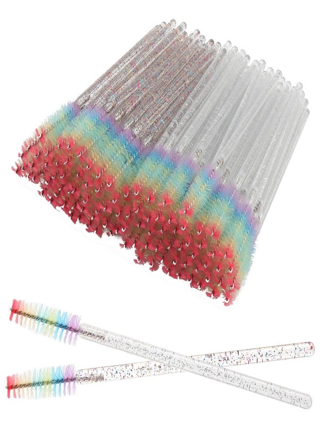 Mekupeu 100 Pcs Crystal Spoolies Mascara Wand Eyelashes Brushes for Eyebrow Eye Lash Extension in Colorful handle（Mixed White&Multicolor) - Image 1