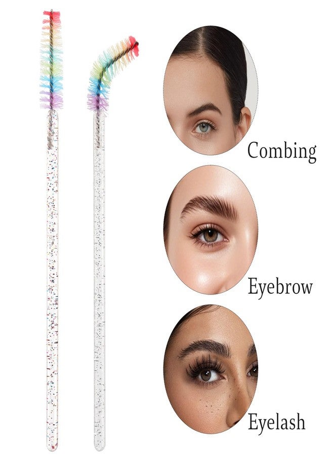Mekupeu 100 Pcs Crystal Spoolies Mascara Wand Eyelashes Brushes for Eyebrow Eye Lash Extension in Colorful handle（Mixed White&Multicolor) - Image 5