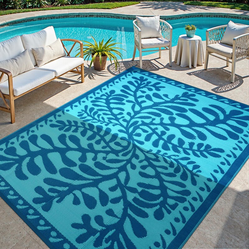 Anidaroel 8x10 Outdoor Rug for Patios Clearance, Waterproof Camping Rug for Outside RV, Reversible Plastic Straw Outside Rugs, Large Outdoor Area Rug for Garden, Camper(Blue,8â€™x10â€™) - Image 1
