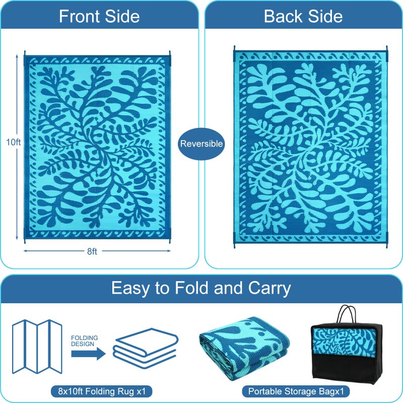Anidaroel 8x10 Outdoor Rug for Patios Clearance, Waterproof Camping Rug for Outside RV, Reversible Plastic Straw Outside Rugs, Large Outdoor Area Rug for Garden, Camper(Blue,8â€™x10â€™) - Image 3