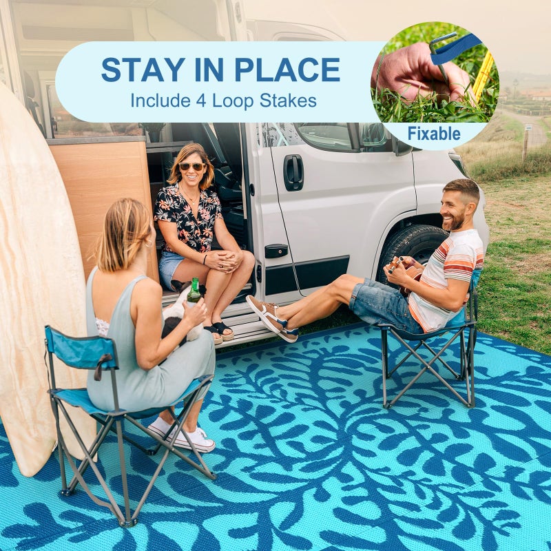 Anidaroel 8x10 Outdoor Rug for Patios Clearance, Waterproof Camping Rug for Outside RV, Reversible Plastic Straw Outside Rugs, Large Outdoor Area Rug for Garden, Camper(Blue,8â€™x10â€™) - Image 4