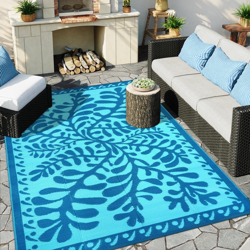 Anidaroel 8x10 Outdoor Rug for Patios Clearance, Waterproof Camping Rug for Outside RV, Reversible Plastic Straw Outside Rugs, Large Outdoor Area Rug for Garden, Camper(Blue,8â€™x10â€™) - Image 2