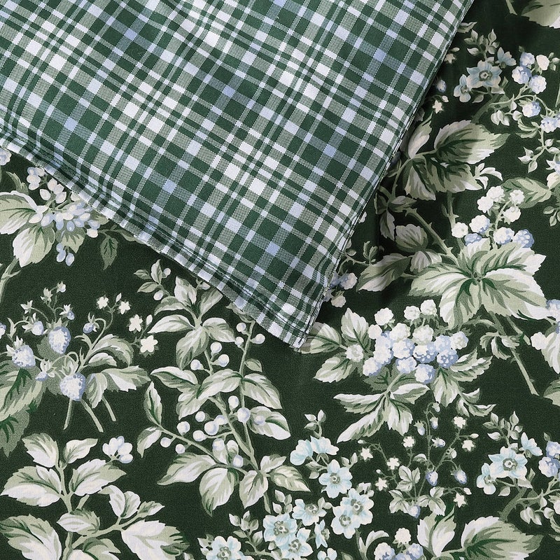 Laura Ashley- King Duvet Cover Set, Reversible Cotton Bedding Set, Includes Matching Sham(s) with Bonus Euro Sham(s) & Throw Pillow Covers (Bramble Floral Green, King) - Image 5