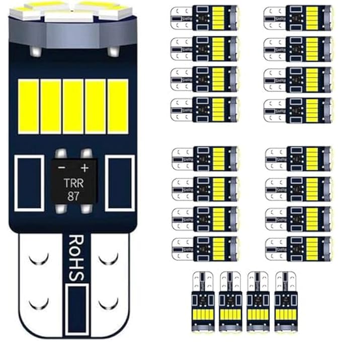 Unity Pack Of 20 Led Replacement Bulbs 194 Led Bulb W5W T10 168 Led Bulbs With 15Smd 4014 Chipsets 6000K White Light Error Free Car Lights For Dome And License Plate - Image 1