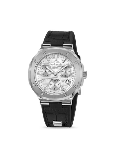 غاي لاروش ساعة رجالي Charlie 45.5mm سويسرية متعددة الوظائف بحزام جلد طبيعي أسود